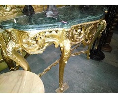 Arany tükrös konzolasztal zöld márványlappal