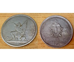 Svájci  5 talléros 1874, ezüstözött kópia