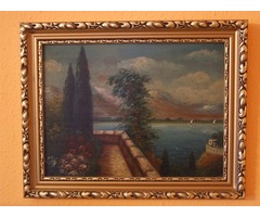 Látkép tóval antik festmény