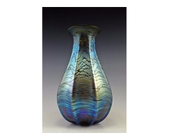 Látványos nagy méretű szecessziós fújt irizáló üveg váza