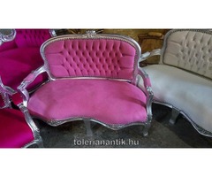 Ezüst gyerek kis kanapé fehér rózsaszín és pink kárpittal
