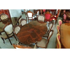 Antik barokk étkező garnitúra, intarziás asztal székekkel