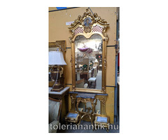 Különleges arany barokk tükrös gránitlapos konzolasztal