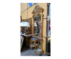 Különleges arany barokk tükrös gránitlapos konzolasztal