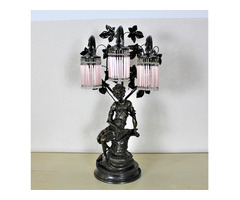 A122 Gyönyörű antik üvegfüggős szobros lámpa
