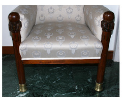 Art-Deco Fotel, szövettel kárpitozott antik faragott fa
