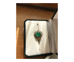 Antik smaragd gyűrű, gyémánt kövekkel