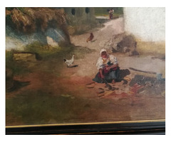 Parasztudvar , jelzett kvalitásos festmény - 1900-as évek eleje