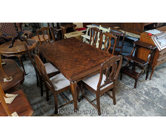 Neobarokk kihúzhatós intarziás asztal 6 székkel