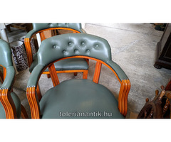 Chesterfiel karfás szék zöld bőrkárpittal 4 db