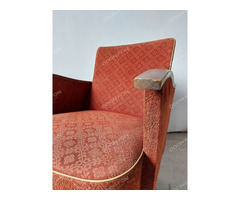 Nikkelezett csővázas lábú, ívelt fa kartámaszos fotel