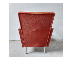 Nikkelezett csővázas lábú, ívelt fa kartámaszos fotel