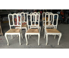 Fehérre antikolt neobarokk nádas szék 6 db