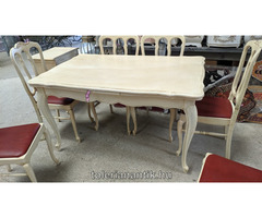Fehérre antikolt neobarokk kihúzhatós asztal 6 székkel