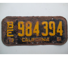 1951-es nagyon ritka régi Californiai USA rendszám eladó!