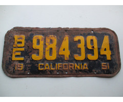 1951-es nagyon ritka régi Californiai USA rendszám eladó!