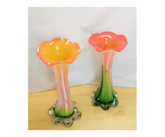 Virág formájú, bordázott oldalú szakított Muránói váza páros Olaszországból.