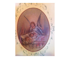 200 éves barokk kovácsoltvas gyerekágy angyalos festménnyel