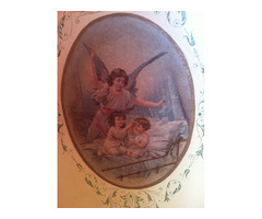 200 éves barokk kovácsoltvas gyerekágy angyalos festménnyel