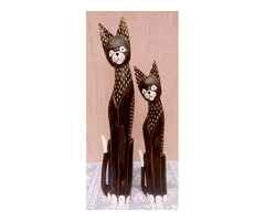 Bennszülött, törzsi szobor sorozat Indonéziából. Cicák pettyes mintázattal. Eredeti kézműves munka.