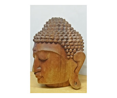 Buddha faragott természetes keményfa szobor Indonéziából. 21cm.
