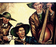 Muzsikusok, kocsmában játszó holland zenészcsapat portréja a XX. század elejéről