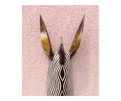 Óriás zebra maszk fali dombormű, faszobor, távol-keleti ritkaság