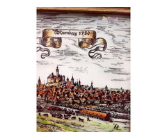 Kerámia táblára festett falikép páros, Nürnberg látképeivel, rusztikus dekoráció