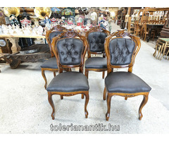 Neobarokk szék sötétbarna műbőrkárpittal 4 db