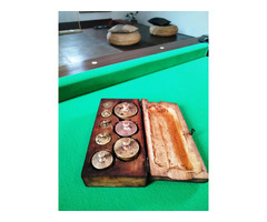 Antik réz mérlegsúly készlet fa dobozban