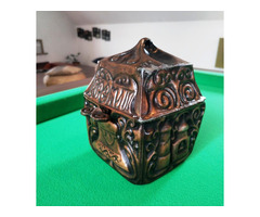 Vintage masszív fém nyitható díszdoboz ékszertartó 15×11 cm