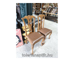 Neobarokk szék barna bőrkárpittal 2 db