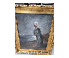 Szikszay Ferenc Hazavárás festmény arany ökörszemes keretben