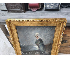 Szikszay Ferenc Hazavárás festmény arany ökörszemes keretben