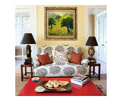 Kortárs műtárgy. Olajfestmény Gustav Seitz Napraforgók a tölgyek között