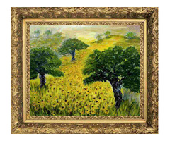 Kortárs műtárgy. Olajfestmény Gustav Seitz Napraforgók a tölgyek között