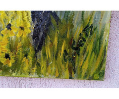 Kortárs műtárgy. Olajfestmény Gustav Seitz Napraforgók a tölgyek között