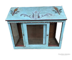 Antik Paraszt Régi tulipános népi kézzel festett fali vitrin téka!