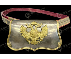 Osztrák–magyar lovassági tiszti ezüst töltény-, patrontáska (kartus) vállszíjjal