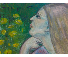 Modern Expresszionista festmény. Sara Godthart: Ablakon kitekintő nő