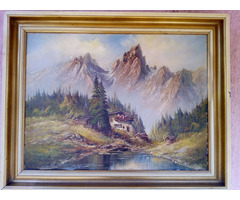 Patak a déli dolomitoknál, romantikus tájkép Németországból olaj-vászon szignálva, keretezve