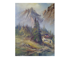 Patak a déli dolomitoknál, romantikus tájkép Németországból olaj-vászon szignálva, keretezve