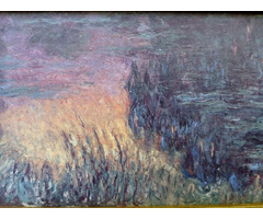 Hosszúkás falikép páros, a napnyugta fényeivel, masszív aranyozott fakeretben.