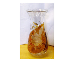 Gyönyörű borostyán színekben pompázó metszett kristály kehely, Moser stílusában Lengyelországból