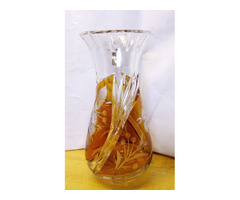 Gyönyörű borostyán színekben pompázó metszett kristály kehely, Moser stílusában Lengyelországból