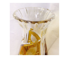 Gyönyörű borostyán színekben pompázó metszett kristály kehely, Moser stílusában Lengyelországból