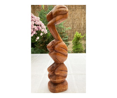 Faragott három alakos Yogi szobor, Indonéziából, egyedi kézműves munka. 30cm.