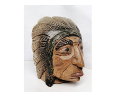 Tecumseh Indián törzsfőnök, természetes keményfa szobor egzotikus ritkaság