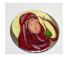 Kortárs műtárgy: Madonna, tűzzománc festmény kör alakú réz lemezen