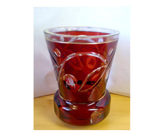 Antik Cseh Bohemia. Vastag falú metszett rubinvörös pohár 1870-es évek